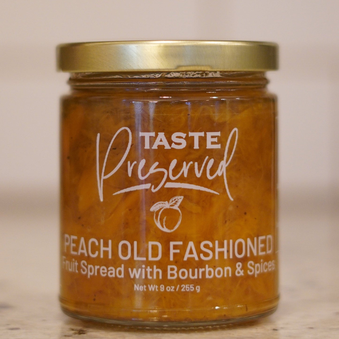 Jar of Peach Old Fashioned from the front