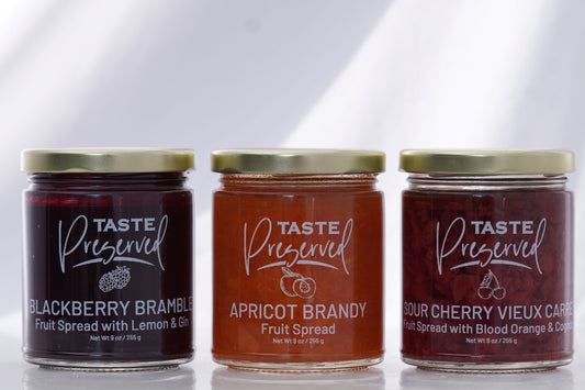 Front jar view of Blackberry Bramble, Apricot Brandy and Sour Cherry Vieux Carre